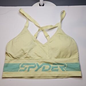 Spyder Green Stripe Lime Sports Bra LARGE w Padding Adjustable Racerback Straps